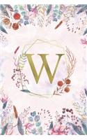 W - Monogrammed Floral Journal: Personalized Medium Ruled 6x9 Initial Notebook For Women & Girls