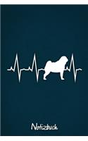 Notizbuch: Blaues liniertes Mops Herzschlag Hunde Notizheft ca DIN A5 weiß liniert 110 Seiten