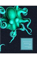 Manuscript Notebook 10 staves per page: Blue octopus - Blank music lined paper book for musicians, songwriters and composers for sheet writing of songs