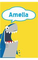 Amelia: Shark Personalized Name Notebook Journal Diary Sketchbook with 120 Lined Pages 6x9