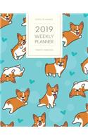 2019 Weekly Planner Twenty Nineteen: Dated with to Do Notes and Inspirational Quotes - Corgi Mint Kawaii