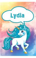 Lydia: Personalized Unicorn Blood Sugar Diet Diary Journal Log Notebook Featuring 120 Pages 6x9