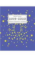 2019-2020: 16-Month Weekly and Monthly Planner/Calendar Sept 2019-Dec 2020 Blue with Bright Yellow Stars