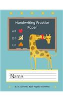 Handwriting Practice Paper: : Cute Giraffe with Bowtie: Kindergarten Practice Writing Paper with Lines for ABC Kids: Writing Paper for Kids with Dotted Lined - 120 pages 8.5x11