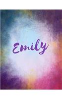 Emily: Emily personalized sketchbook/ journal/ blank book. Large 8.5 x 11 Attractive bright watercolor wash purple pink orange & blue tones. arty stylish l