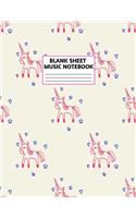 Blank Sheet Music Notebook: Cute Unicorn Matte Cover Design with 110 Pages White Paper Interior for Musician Students and Professionals Playing Piano, Ukelele, Mandolin and oth