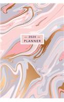 2020 Planner: Weekly Monthly Views - Pink Gold Marble - 6x9 in - 2020 Organizer with Bonus Dotted Grid Pages + Motivational Quotes + To-Do Lists