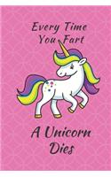Unicorn Notebook: Every Time You Fart A Unicorn Dies 6 x 9 Blank Lined Pink Notebook - funny gift book to Write in for Women and Girls & all Unicorn Fans. Great for N