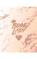Boss Lady: Inspirational Quote Notebook, Classic Pink Marble and Rose Gold - 8 x 10, 120 Wide Ruled Pages