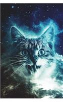 Cats In Space Notebook (Vol 5): Funny Cosmic Kitty Blank Lined Journal Book For Students, 6 x 9, 130 Pages, Deep Blue Galaxy Cat