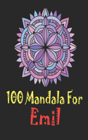 100 Mandala for Emil: Adult Coloring Book, 100 UNIQUE MANDALAS Gift for Emil, stress relief coloring books for adults, World's Most Beautiful Mandalas for Stress Relief a