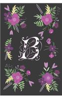 B: Letter B Initial Monogram Notebook, for Kids, Girls & Women - Pink Floral with letter A glossy and smooth finish cover, (6 x 9) 120 pages