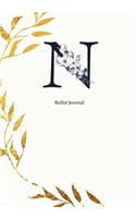 Bullet Journal: Dot Grid Journal Notebook Elegant Gold Wreath And Black Letter N with Gray Florals Cover (7"x10")