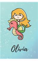 Olivia: süßes personalisiertes Meerjungfrauen Schreibheft / Notizbuch / Tagebuch - viele Vornamen verfügbar - 100 Seiten liniert - Seepferdchen Tagebuch - S
