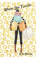 Where She Travels - (6x9 lined journal gold circle cover)