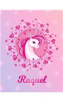Raquel: Unicorn Large Blank Primary Sketchbook Paper - Pink Purple Magical Horse Personalized Letter R Initial Custom First Name Cover - Drawing Sketch Book