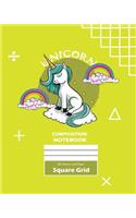 Unicorn Square Grid, Graph Paper Composition Notebook, 100 Sheets, Large 8 x 10 Inch, Quad Ruled Yellow Cover