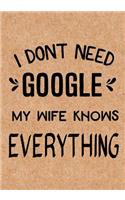 I Don't Need Google My Wife Knows Everything: Journal, Diary, Inspirational Lined Writing Notebook - Funny Husband, Dad, Groom Uncle birthday gifts ideas - humoros gag gift