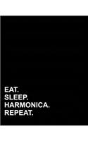 Eat Sleep Harmonica Repeat: Blank Guitar Tab Paper, 10 6-line Tablature Staves per Page with a TAB clef -Manuscript Paper Notebook / Blank Music Score / Manuscript Paper Book