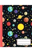 Composition Notebook: Blank Wide Ruled Large School /college notebook with emoji icon inside, 110 Pages, 8.5x11" Black Galaxy Space, Writer's Notebook for School / studen