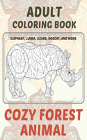 Cozy Forest Animal - Adult Coloring Book - Elephant, Llama, Lizard, Bobcat, and more