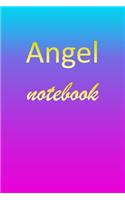 Angel: Blank Notebook - Wide Ruled Lined Paper Notepad - Writing Pad Practice Journal - Custom Personalized First Name Initial A Blue Purple Gold - Taking 