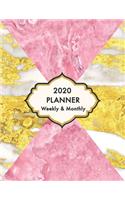 2020 Planner Weekly and Monthly Marble White Gold Pink