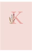 K: A Simple Pink Floral Monogram Sketchbook - 110 Sketchbook Pages (6 x 9) - Floral Watercolor Monogram Sketch Notebook - Personalized Initial Letter J