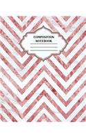 Composition Notebook: White Marble and Pink Chevron Wide Lined Design Cover