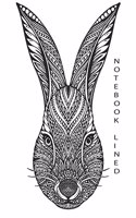 Notebook Lined: Hand drawn graphic ornate head of rabbit: Notebook Journal Diary, 120 pages, 8" x 10"