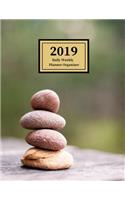 2019 Daily Weekly Planner Organizer: Schedule Events, Goals and Things to Do in This Large Calendar Agenda Notebook with Zen Rock Stack Cover Design