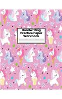 Handwriting Practice Paper Workbook: Cute Unicorn Matte Cover Large 8.5 x 11 Blank Lined Sheets Journal Notebook for Writing Improvement Exercises - Perfect for Preschool, Kindergarten,