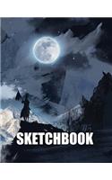 Sketchbook: Moon Mountain Landscape Scenery Cover Design - White Paper - 120 Blank Unlined Pages - 8.5" X 11" - Matte Finished Soft Cover