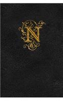 Old English Monogram Journal - Letter N: Elegant Golden Flourish Capital Letter on Black Leather Look Background
