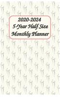 2020 - 2024 5-Year Half Size Monthly Planner 5.5x8.5