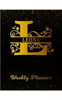 Leona Weekly Planner: 2 Year Personalized Letter L Appointment Book January 2019 - December 2020 Black Gold Cover Writing Notebook & Diary Datebook Calendar Schedule Plan