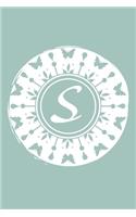 S: Initial S Monogram Notebook Journal Gift Pale blue Butterfly Circle design