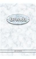 Brenda - Lined Notebook: College Ruled Blank Pages Plus Extra Date Neutral Calendar (12 Months) and Notepad Sketch Designs. Cover Print White Marble Background with Silver-I