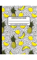 Composition Book Cursive Writing Paper: Trendy Tropical Pineapple and Banana Back to School Writing Notebook for Students and Teachers in 8.5 x 11 Inches