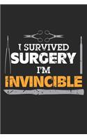 I Survived Surgery I'm Invincible: Chirurgische Wiederherstellung Medizinische Gesundheit Notizbuch liniert DIN A5 - 120 Seiten für Notizen, Zeichnungen, Formeln - Organizer Schreibhe