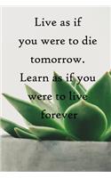 Live as if you were to die tomorrow. Learn as if you were to live forever: 100 Pages Lined Journal Inspirational Quot Journal, Notebook, Diary, Composition Book