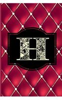 H: Monogram Journal or Diary. Captivating Ruby Red and Gold Diamond Design with a Decorative Uppercase Initial with Texture & Charm on a Vintage Black 