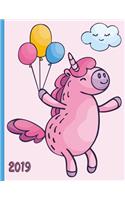 Dancing Unicorn at a Party with Balloons: 2019 Schedule Planner and Organizer / Weekly Calendar
