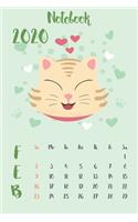 February Month 2020 One Month Calendar Modern Cute Cat Design Notebook Perfect Gift for Kids At School