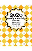 2020 Weekly / Monthly Planner 13 Months - December 2019 - December 2020: Orange Mid-Century Modern Planner