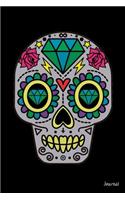 Journal: Sugar skull design on cover - diamond eyes - Blank lined notebook - Great gift