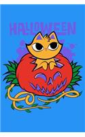 Halloween: Cat in Pumpkin, 6" x 9" Journal, 120 lined pages, Blue Background