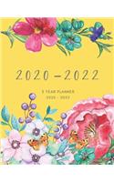 2020-2022 3 Year Planner Yellow Monthly Calendar Goals Agenda Schedule Organizer