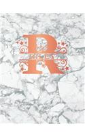 Riley: Personalized Sketchbook 8.5 X 11. Initial R Sketch Pad. White Marble & Rose Gold Cover. Notebook, Journal, Doodle, Create!