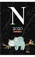 2020 Sloth Tribe Diary Planner: January to December 2020 Diary Planner Sloth Tribe With Letter "N" Monogram on dark marble